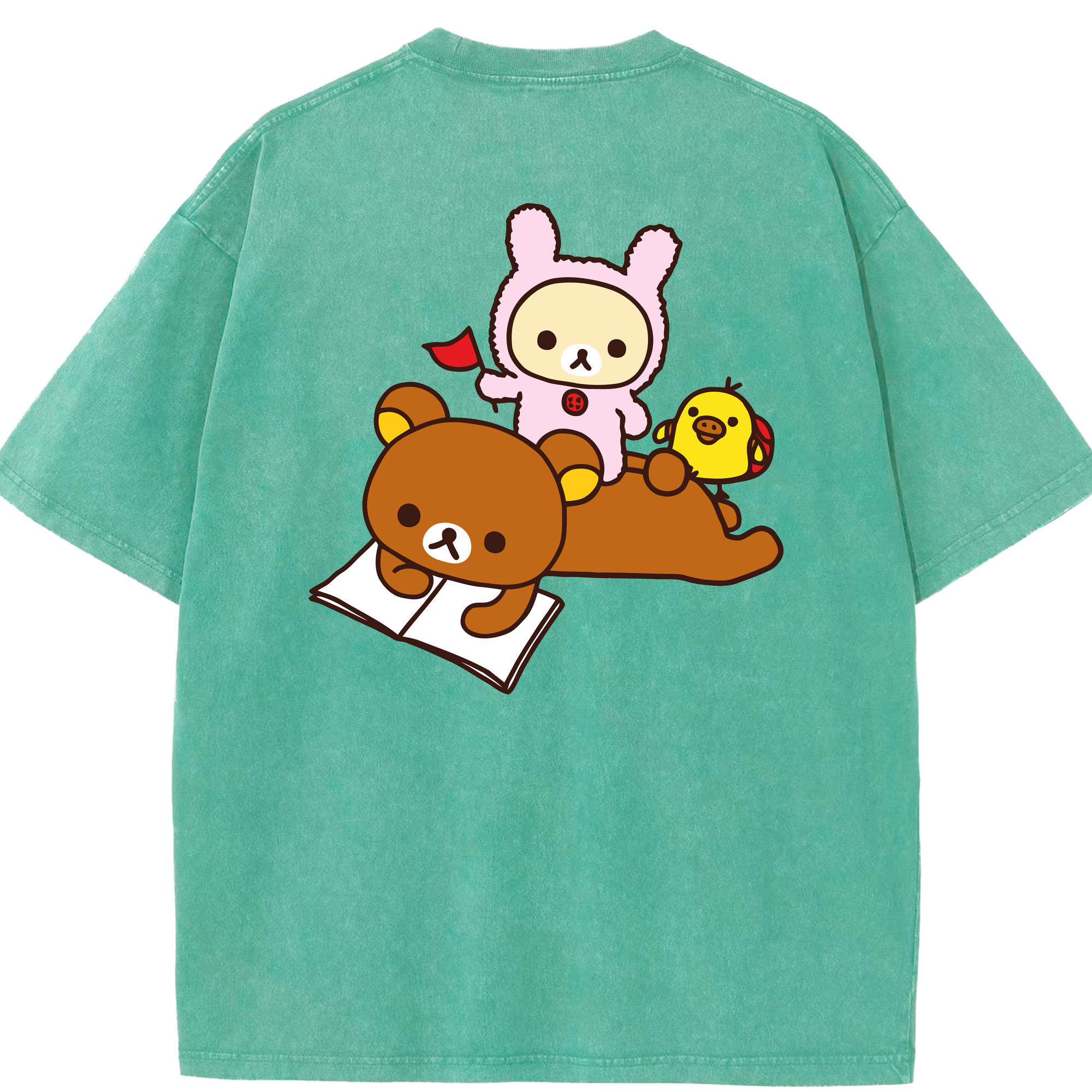 （画像用） リラックマ リラックマ キイロイトリ Rilakkuma Korilakkuma Kiiroitori 綿100% ヴィンテージ風 半袖Tシャツ（背面プリント）